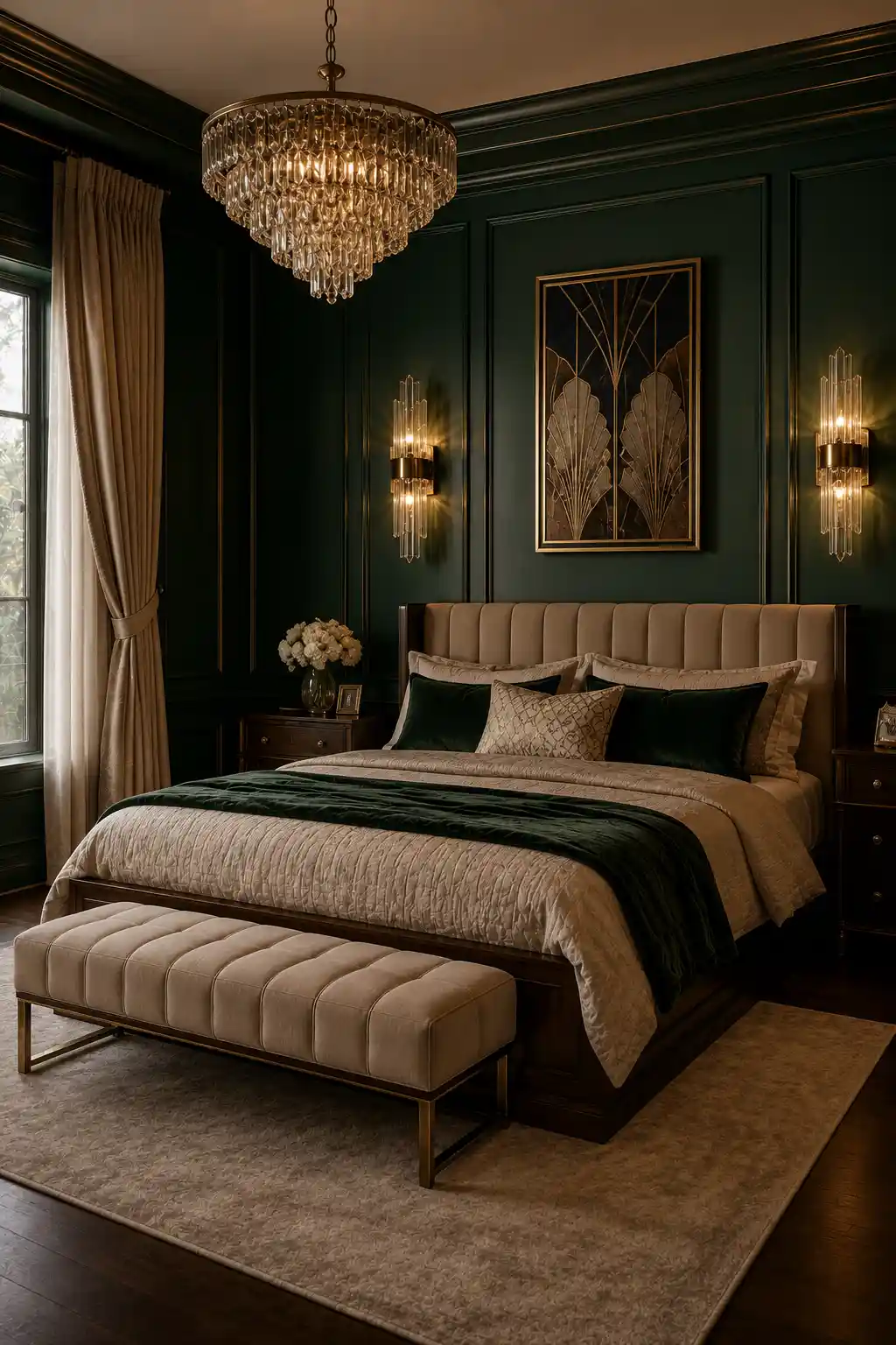Opulent Emerald Green and Champagne Beige