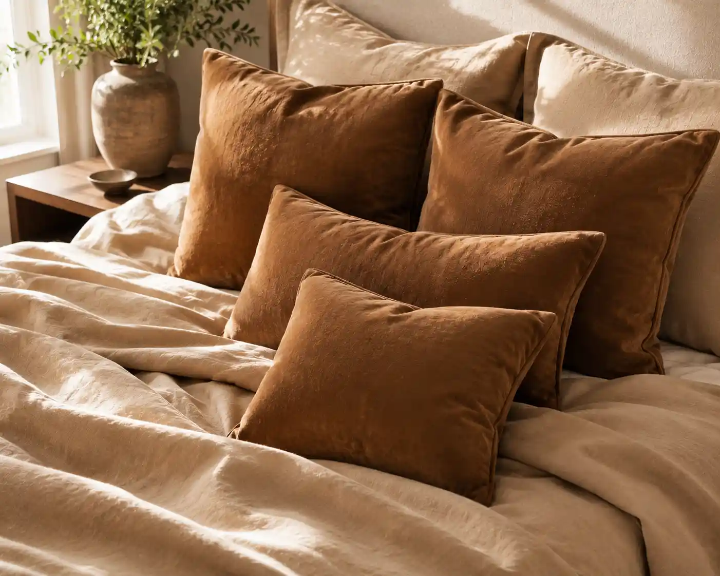 Caramel Brown Suede Pillows