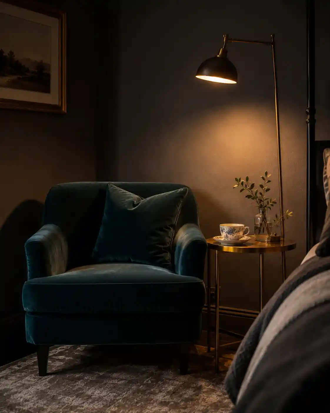 A Cozy Reading Nook with a Velvet Armchair