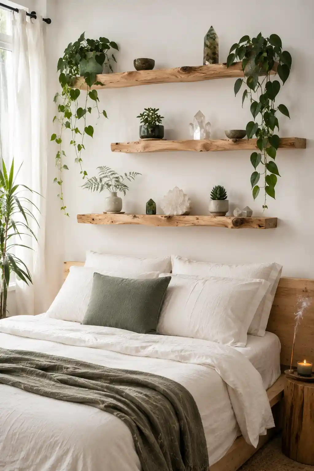 Floating Shelves with Trailing Greens