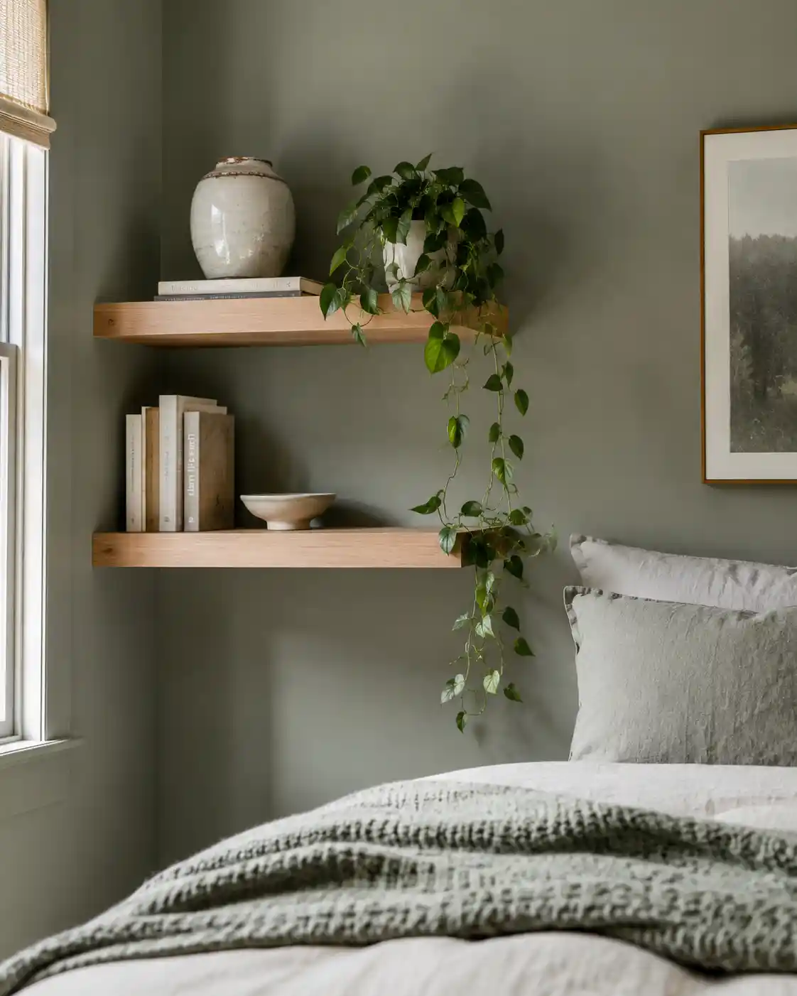 Minimalist Nooks with Floating Oak Shelves