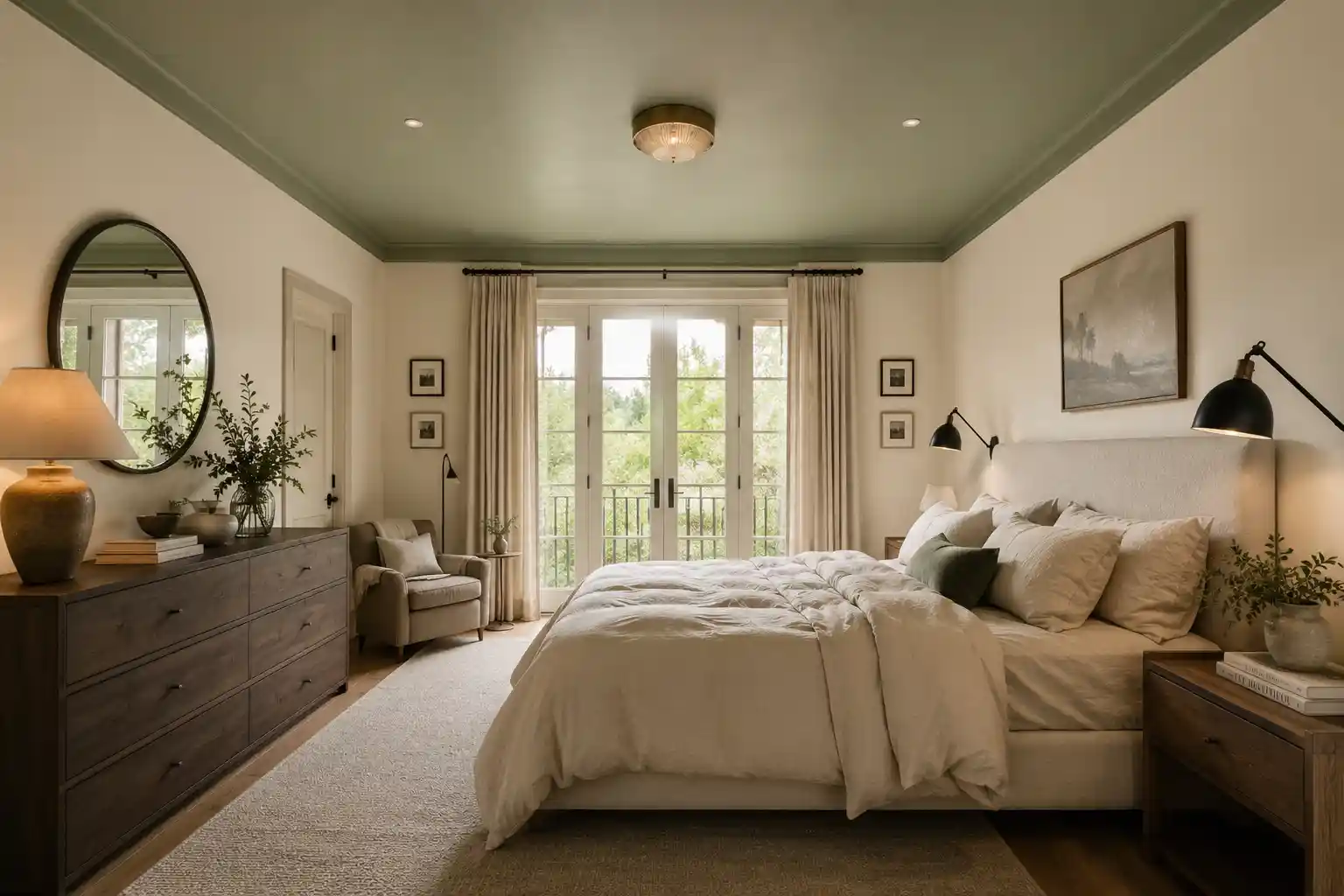 Creating a Cocoon with a Sage Green Ceiling