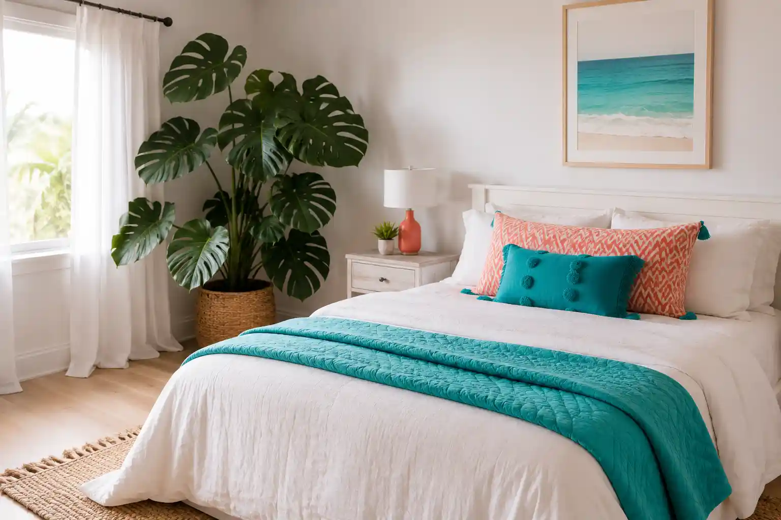 Vibrant Turquoise and Coral Tropical Accents