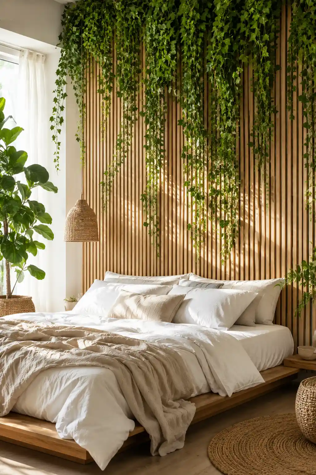 Wooden Slats with Hanging Ivy