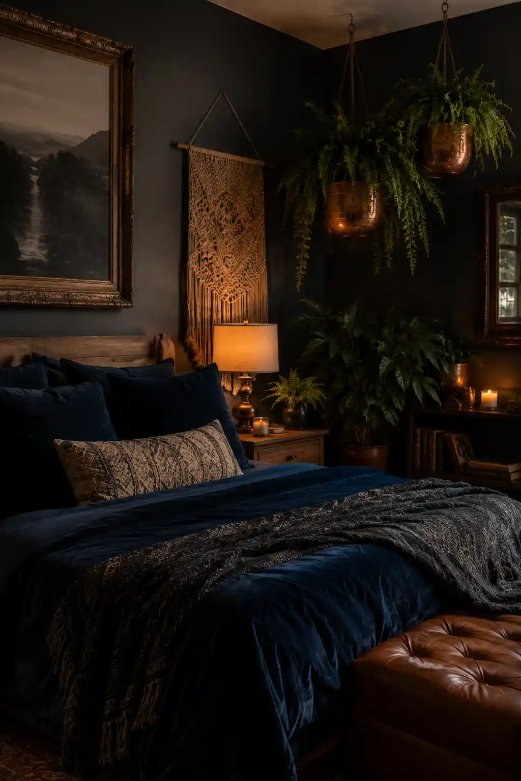 Moody Boho with Dark Walls and Vibrant Ferns