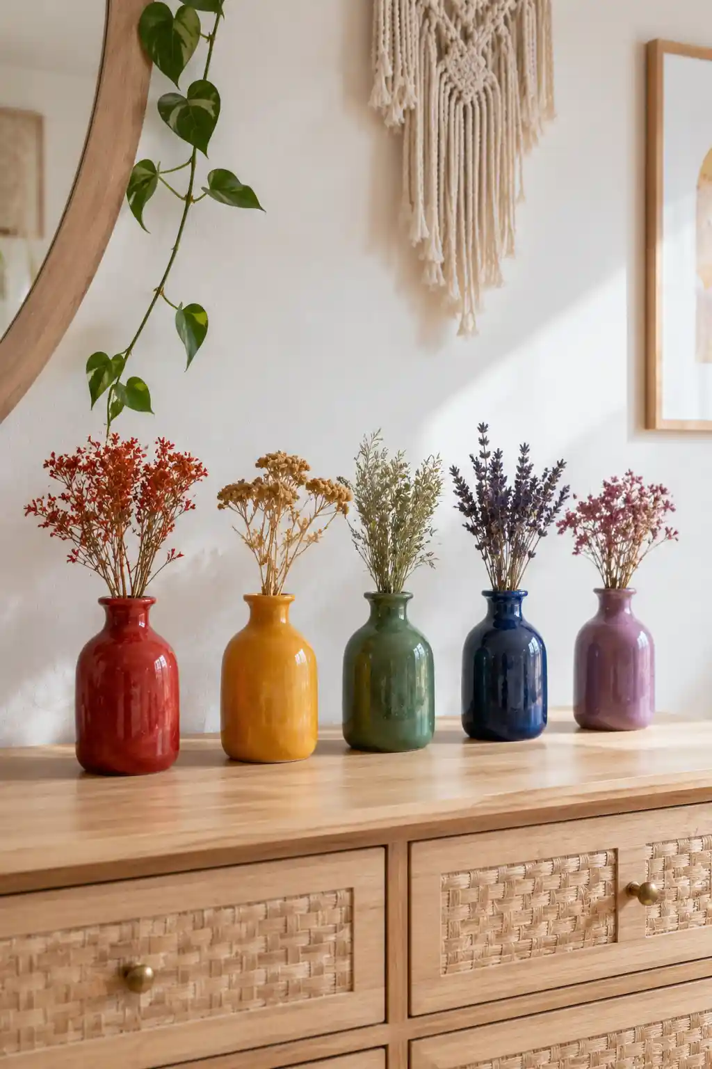 Boho Floral Arrangements in Spectrum Vases