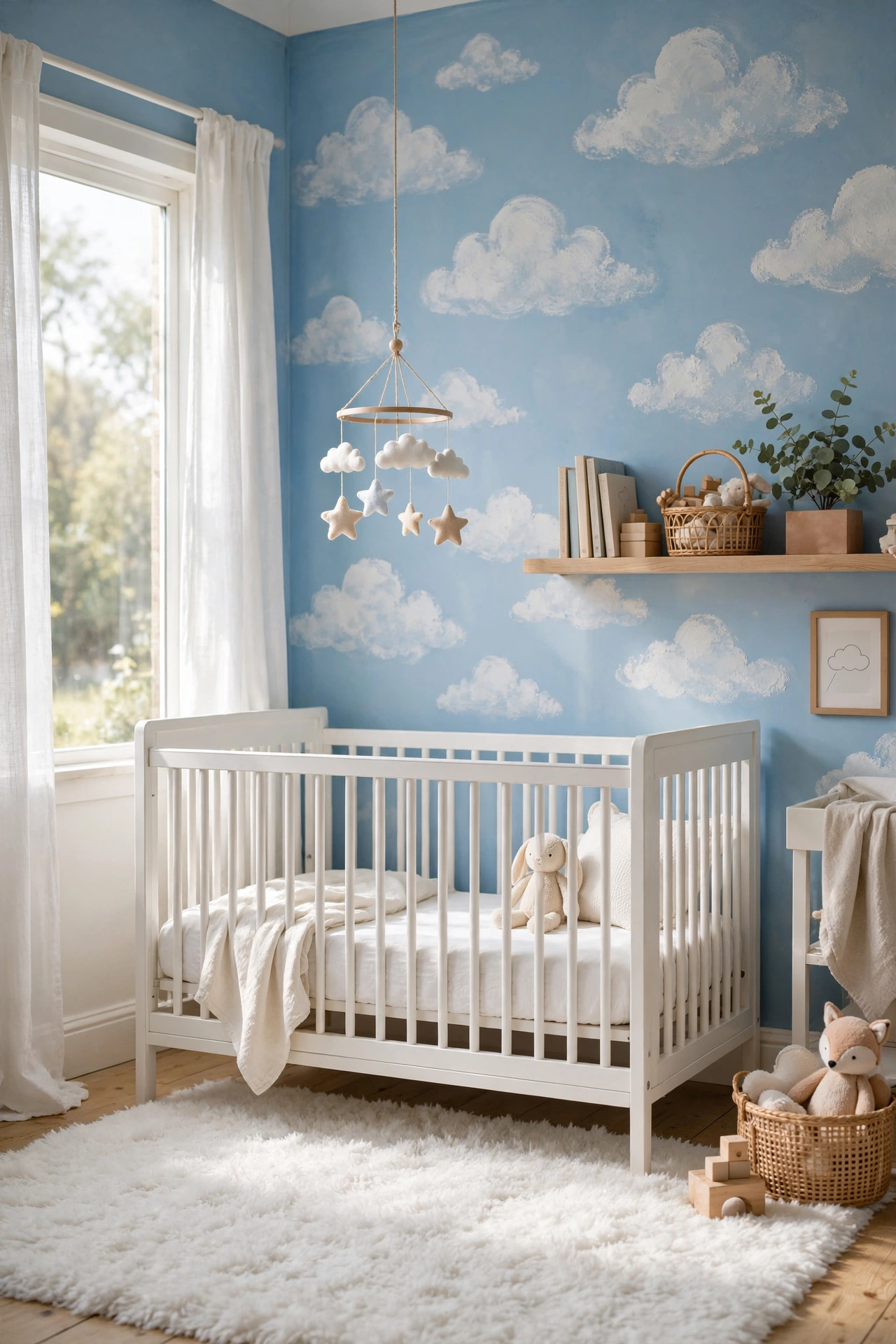 Whimsical Sky Blue with Cloud Motifs