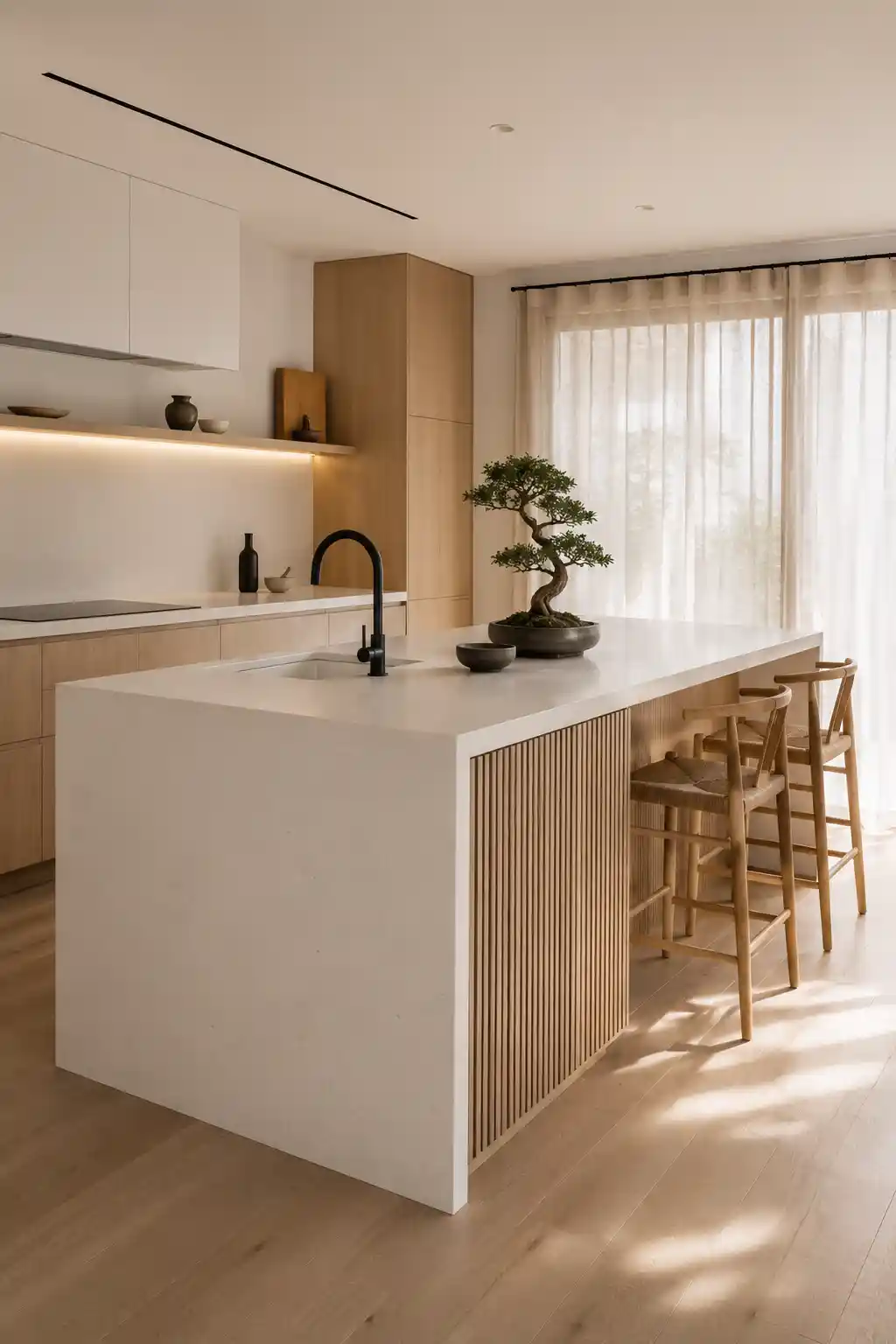 Japandi Fusion Oak and White Stone
