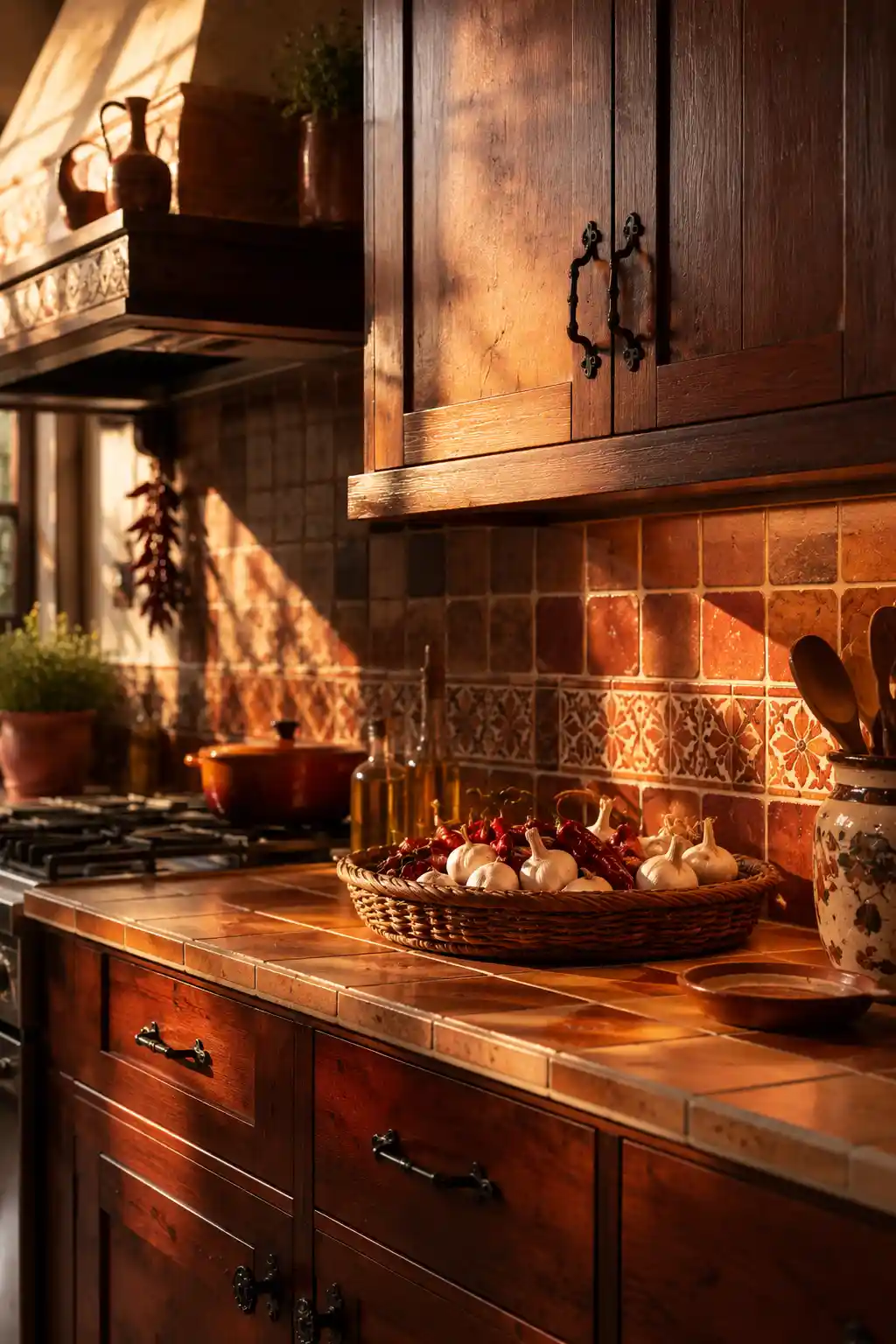 Rich Cherry Wood and Terracotta Warmth