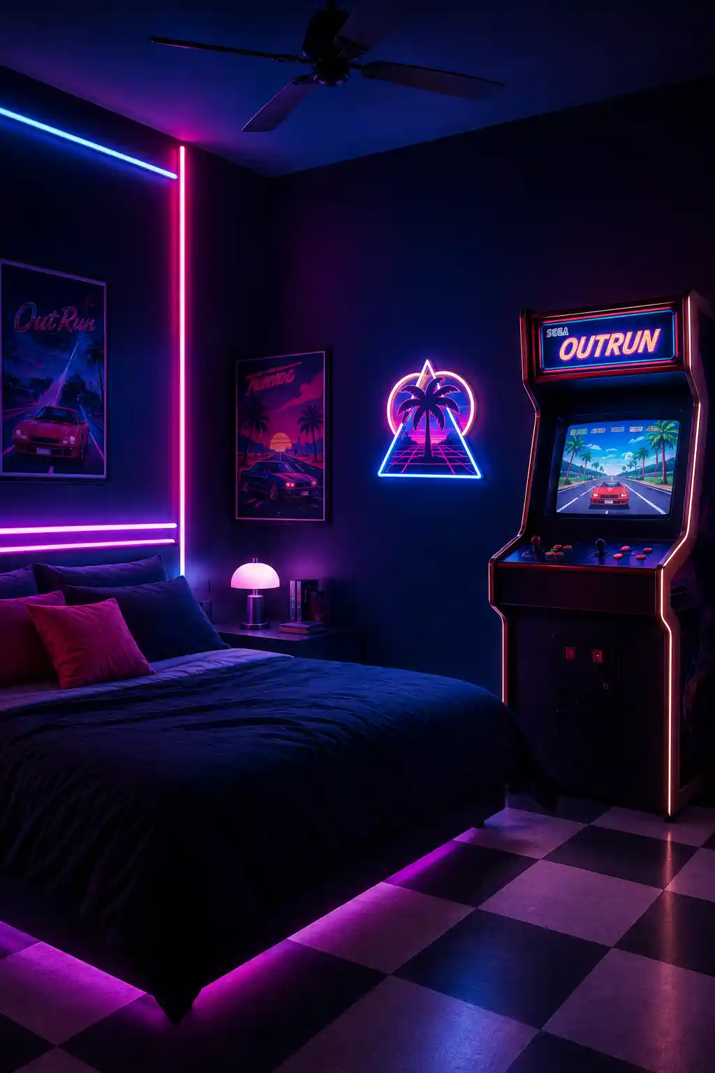 Neon-Drenched Retro Gaming Space