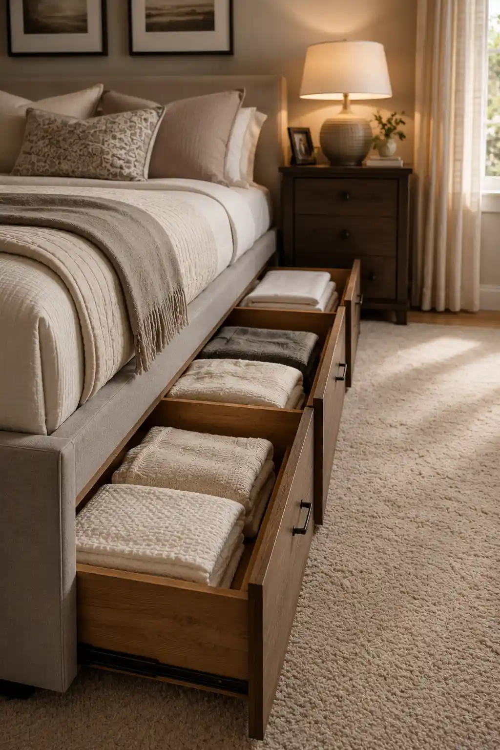Hidden Storage via Integrated Bed Drawers