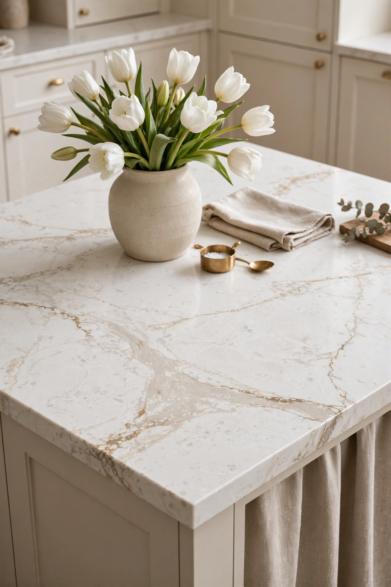 Quartz Countertops with Warm Veining