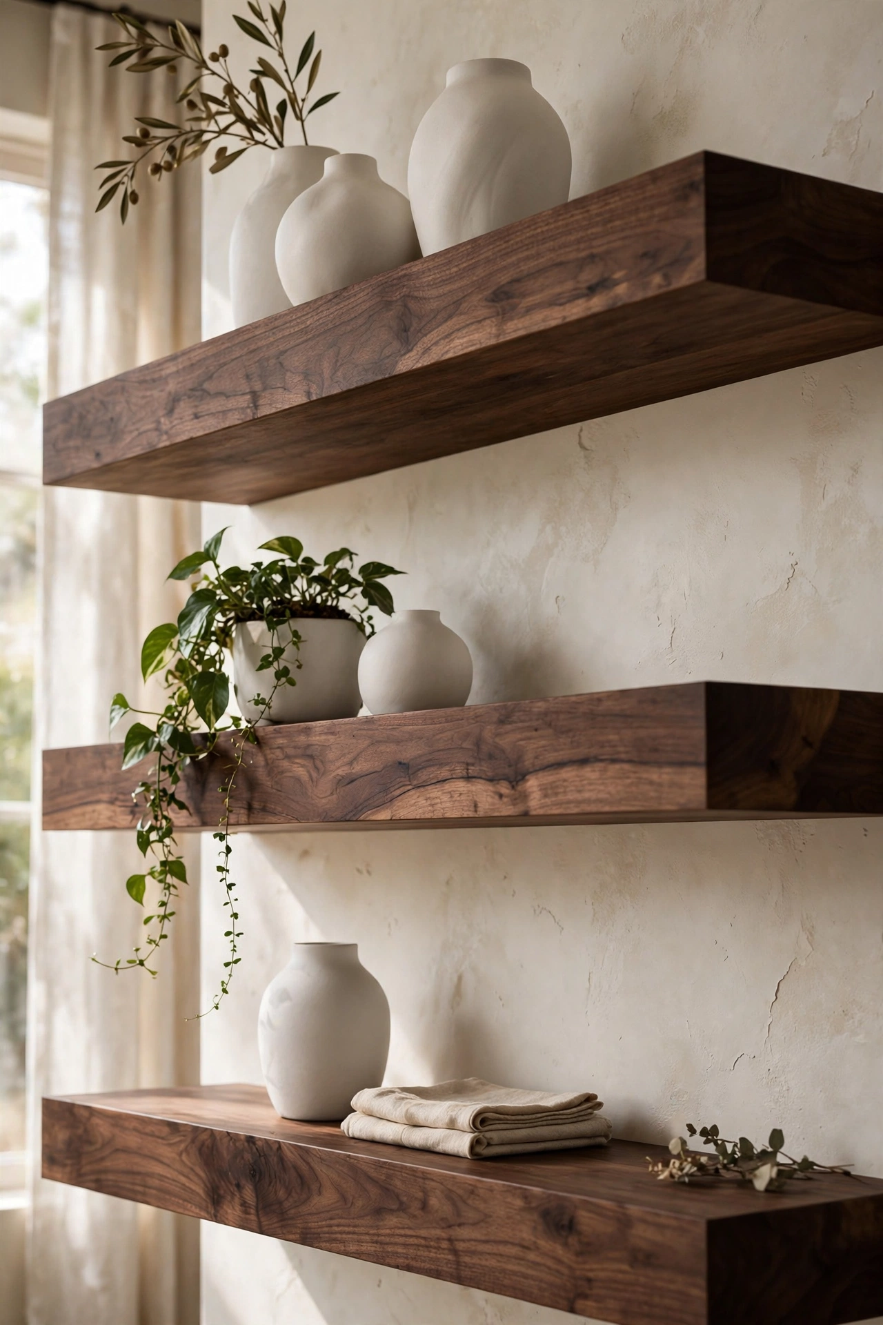 Adding Depth with Walnut Floating Shelves