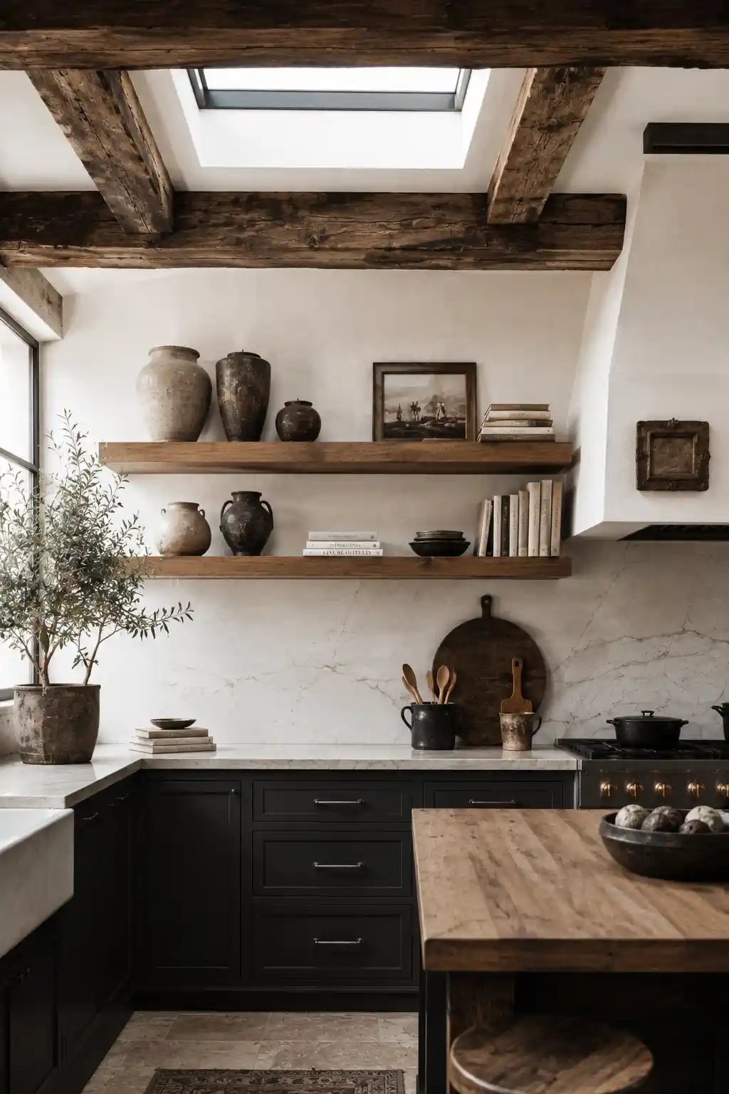 Exposed Timber Beams and Airy Shelving