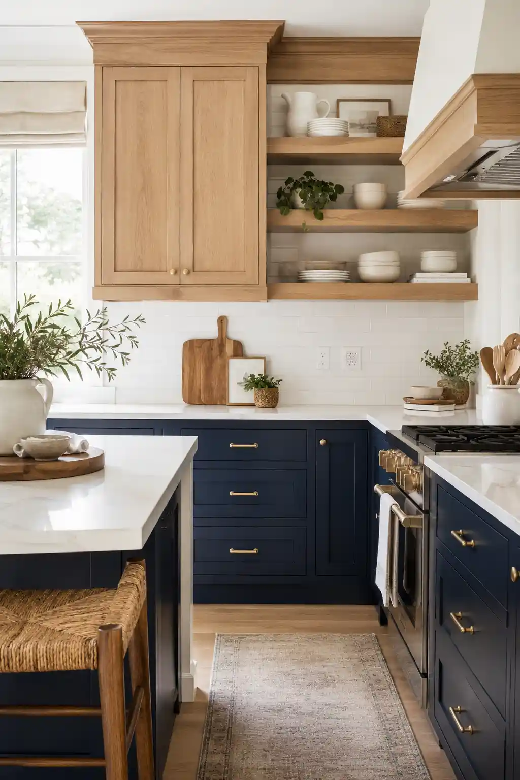 Navy Base and Natural Oak Accents
