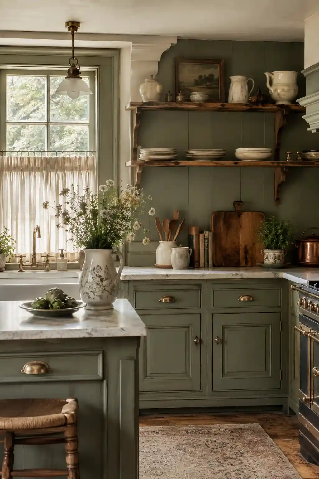 Muted Sage and Natural Wood Harmony