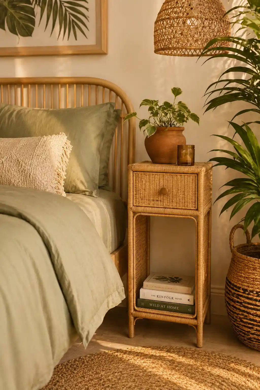 Boho Rattan Slim Side Table