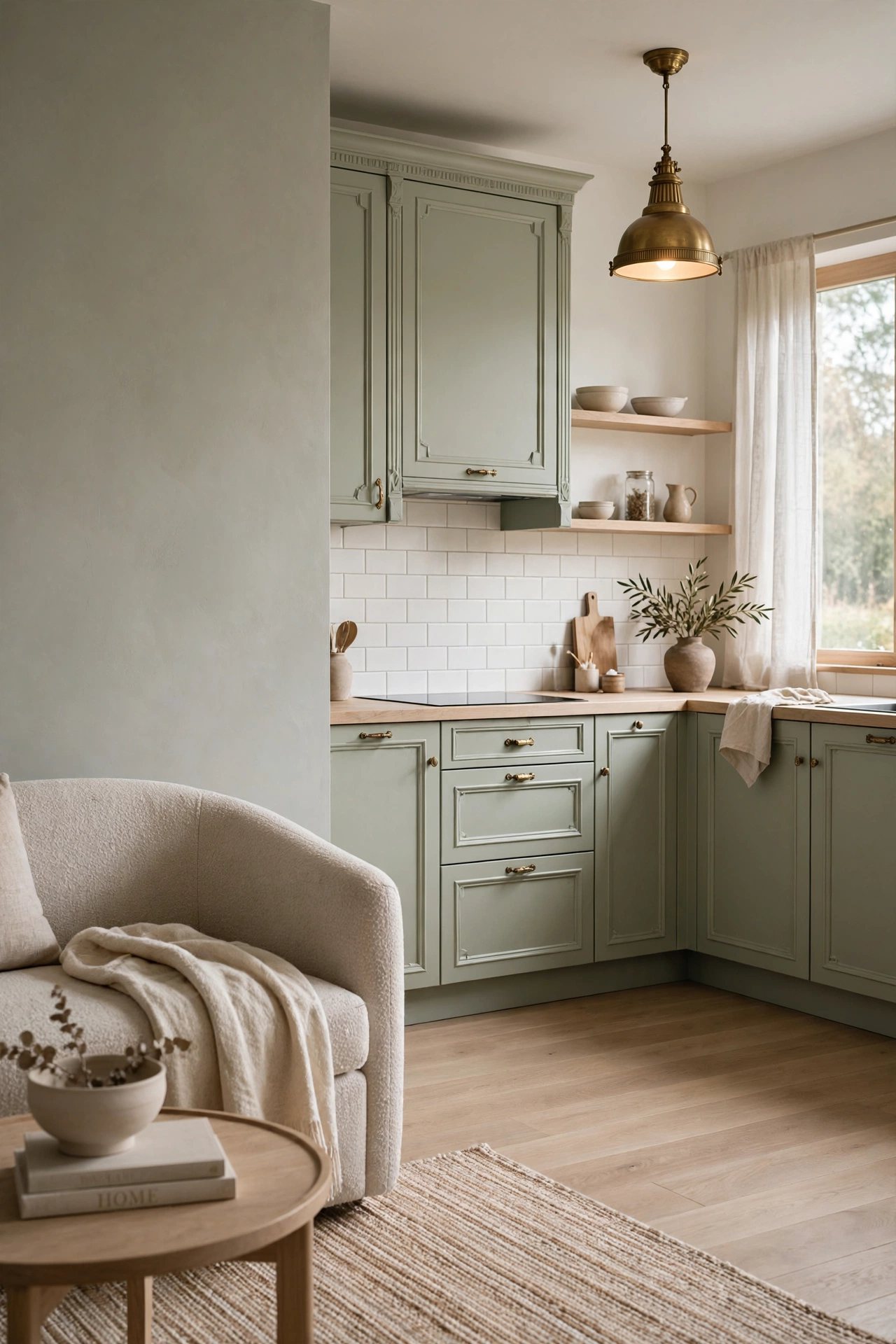 Furniture-Inspired Sage Cabinetry