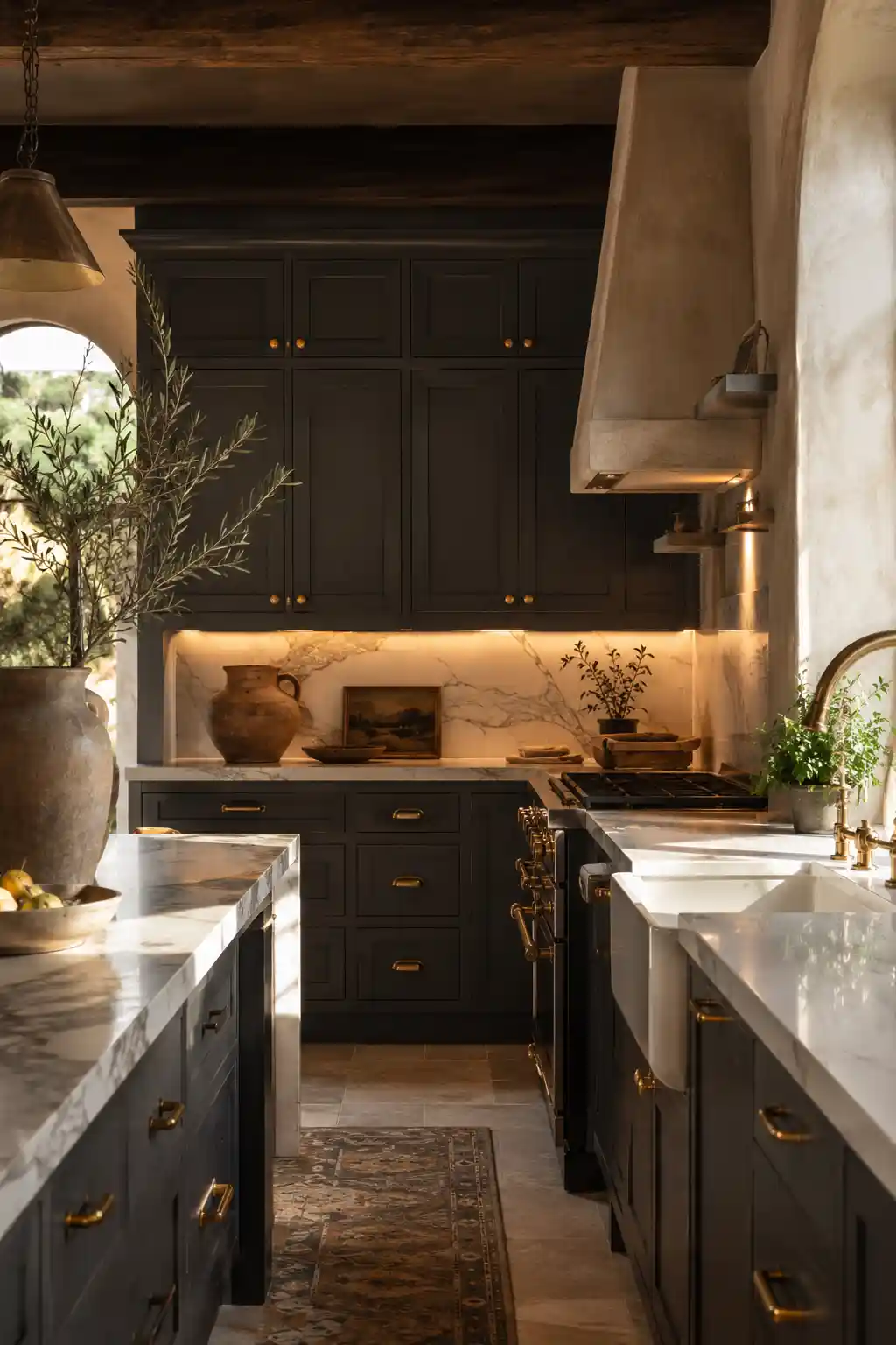 Moody Charcoal and Polished Brass Accents