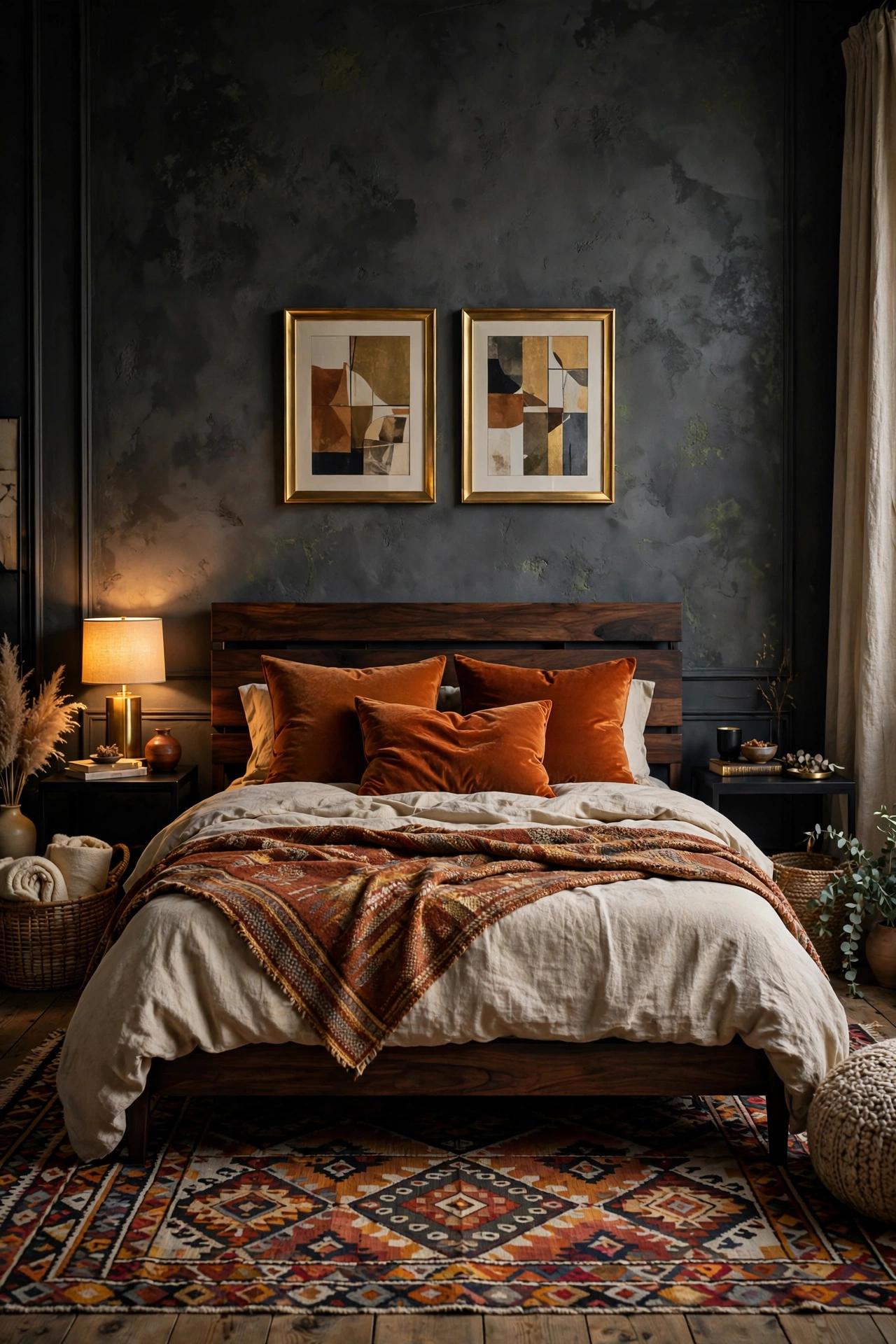 Moody Charcoal and Burnt Orange Contrast