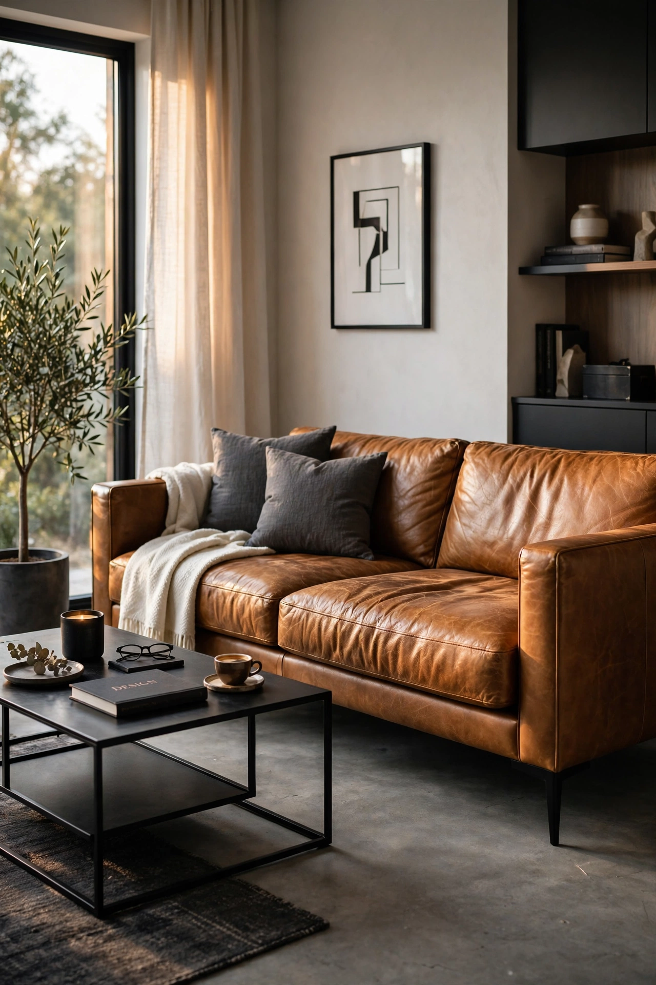 Caramel Leather Contemporary Piece