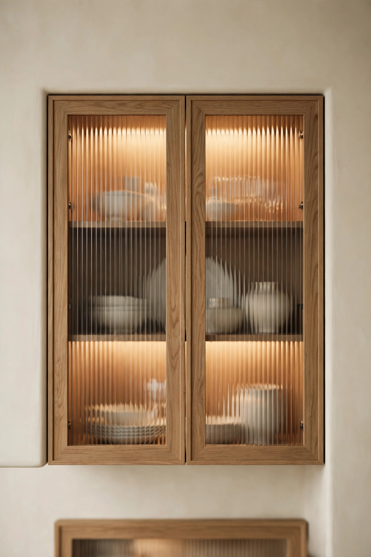 Sophisticated Use of Fluted Glass Cabinetry