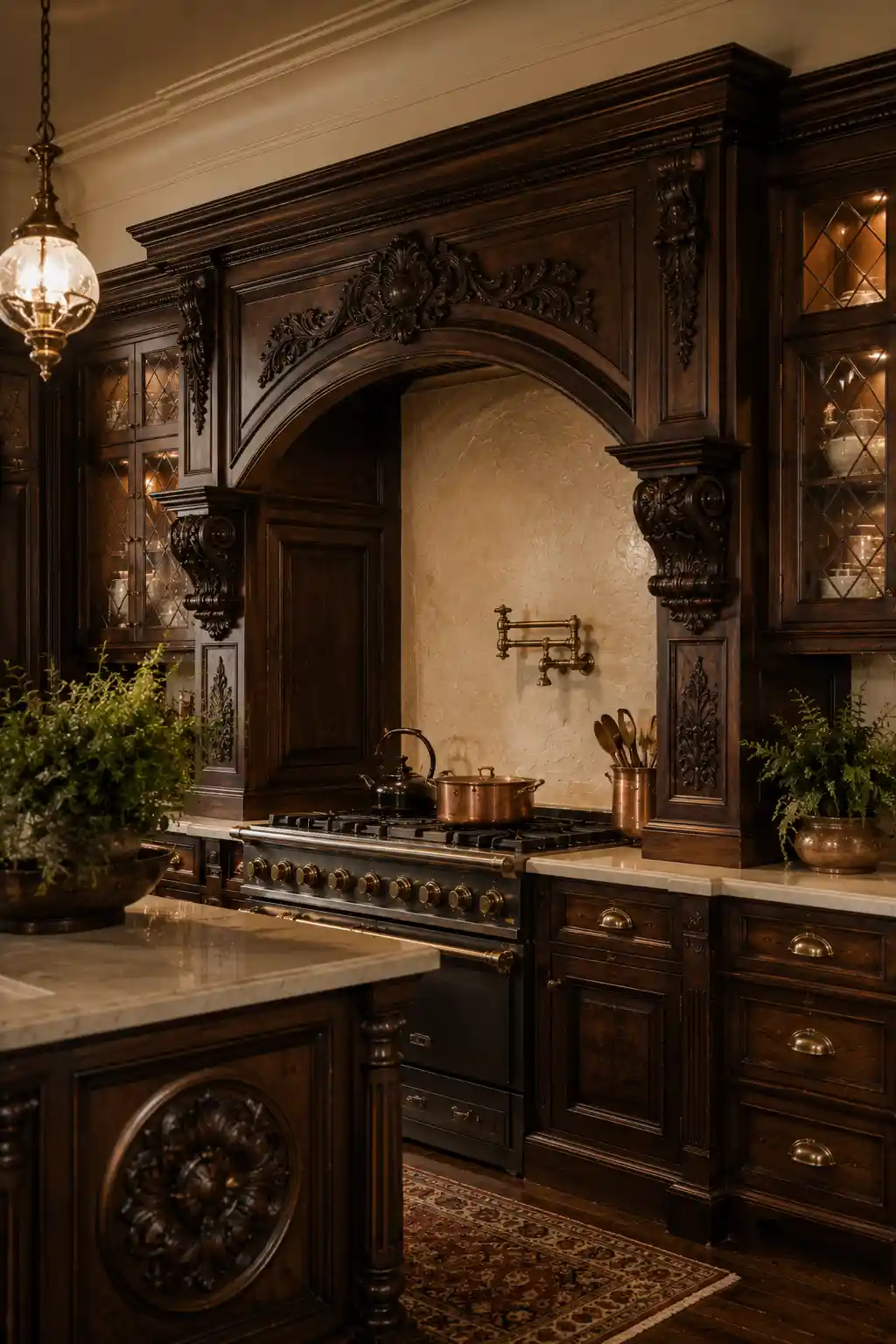 Sculpted Walnut and Architectural Detail
