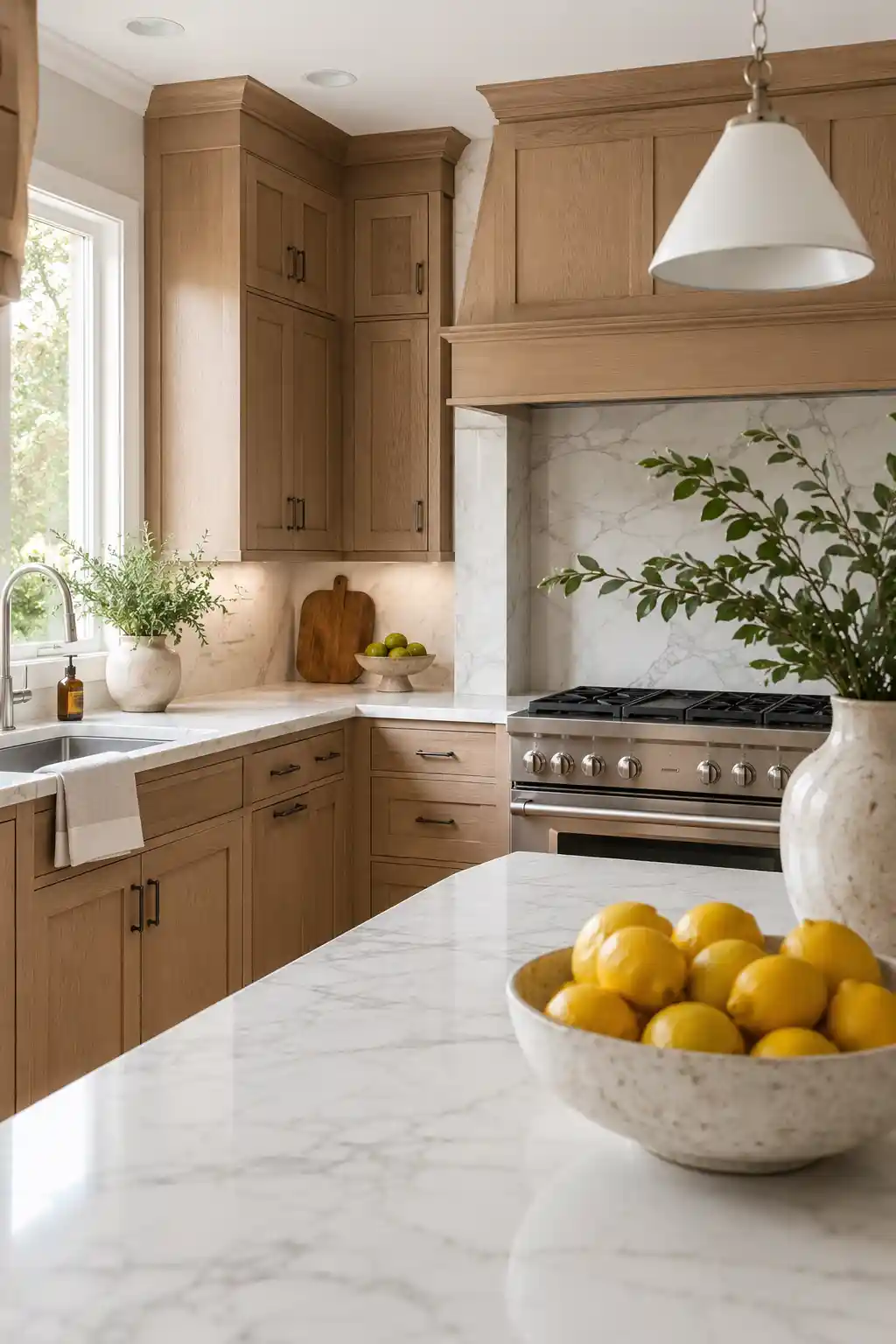 Timeless White Oak and Carrara Marble Pairings