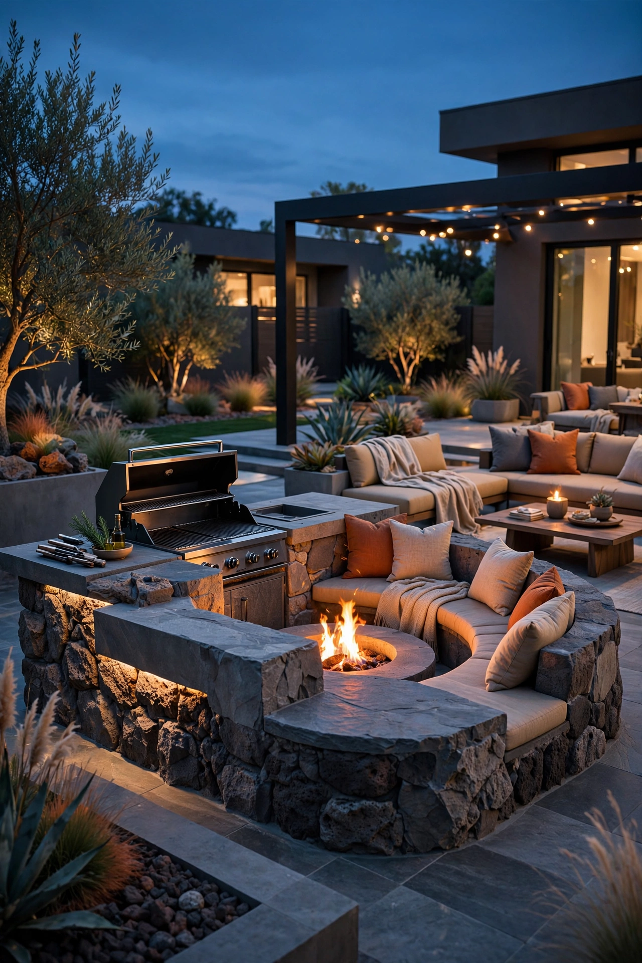 Integrated Grill Islands with Fire Pits
