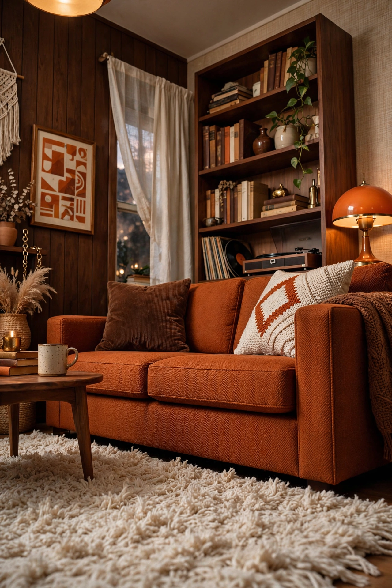 Retro-Inspired Rust Toned Settee