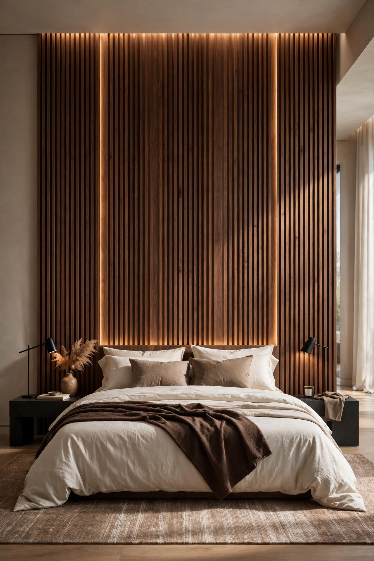 Modern Luxury via Walnut Slat Walls