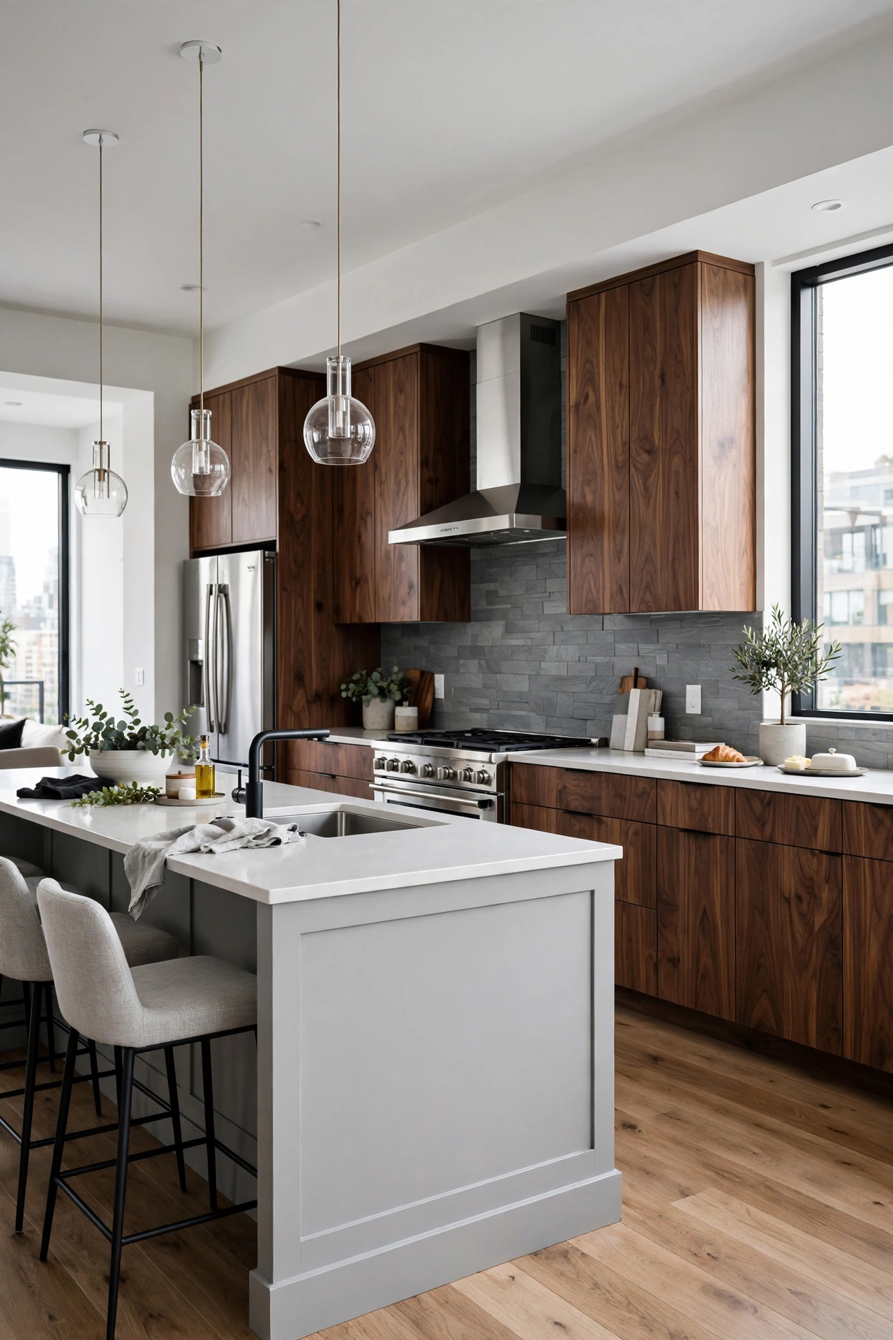 Contemporary Edge: Integrating Grey Tones with Walnut