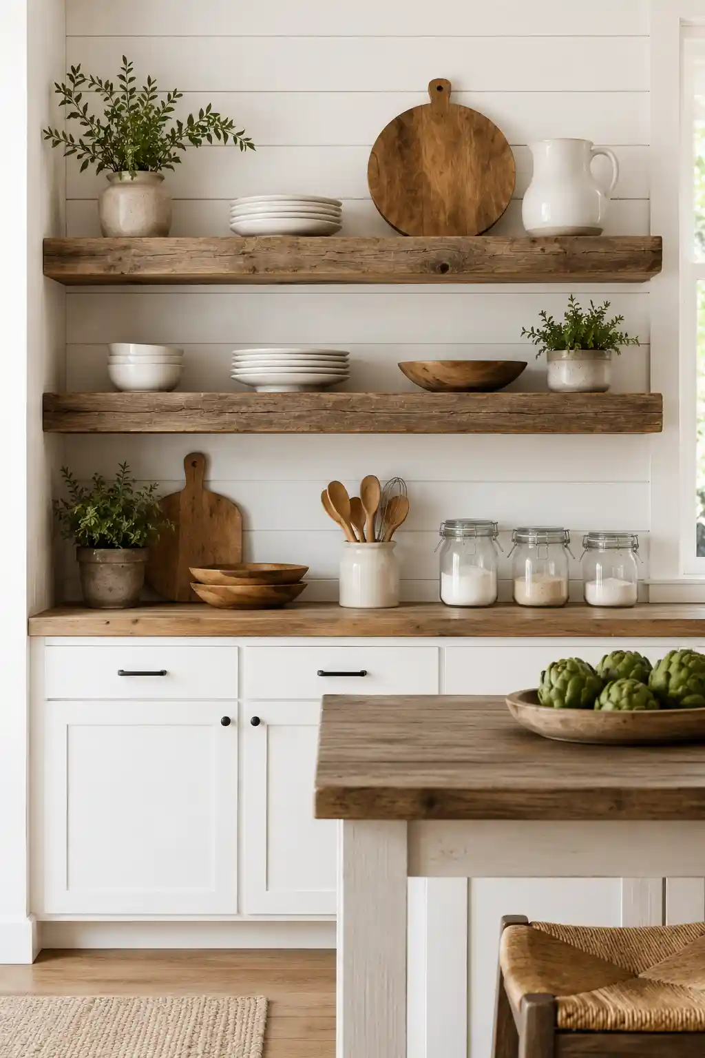 Rustic Open Shelving and White Base