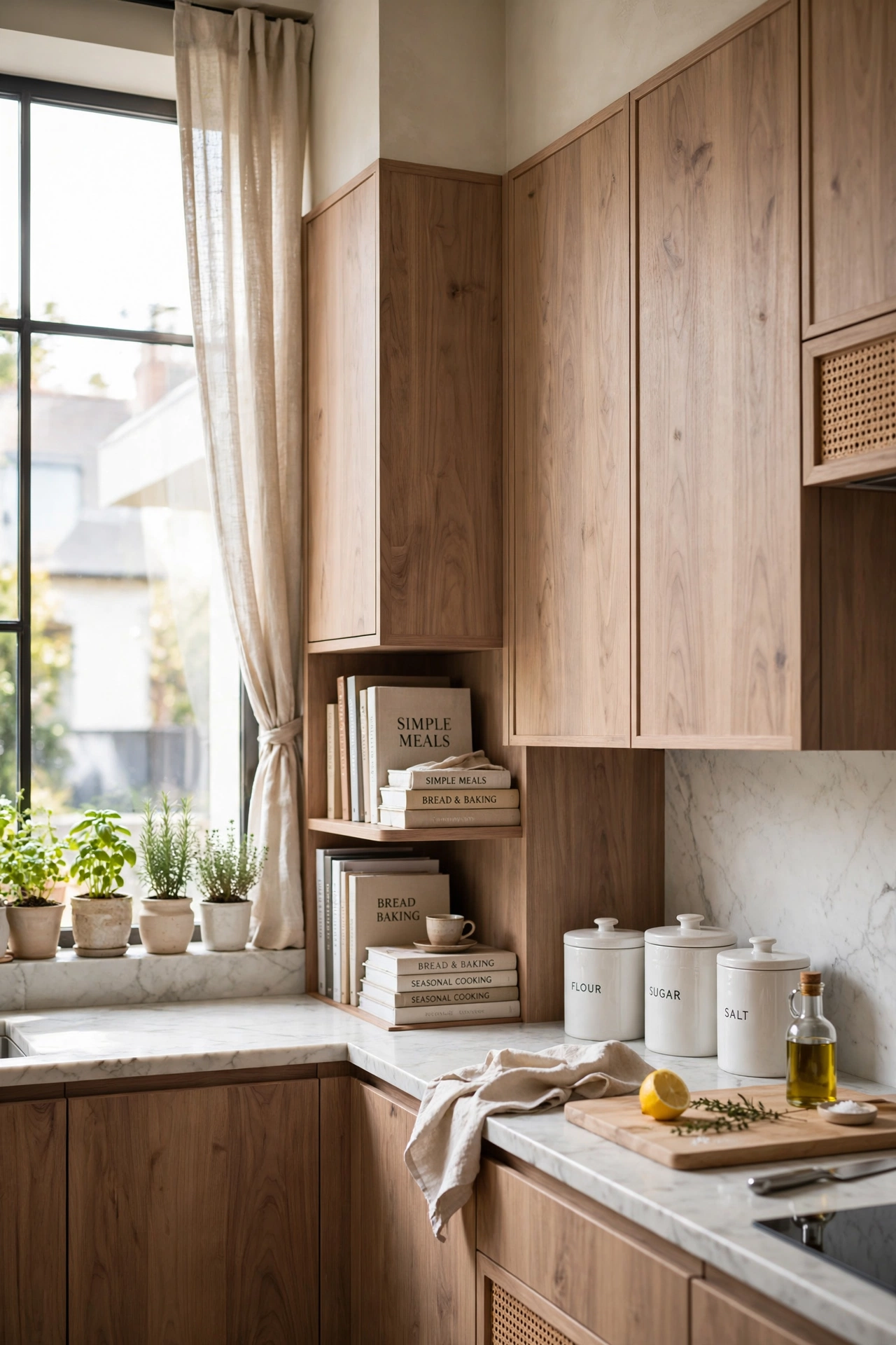 Airy Elegance: Light Walnut for Small Kitchen Spaces