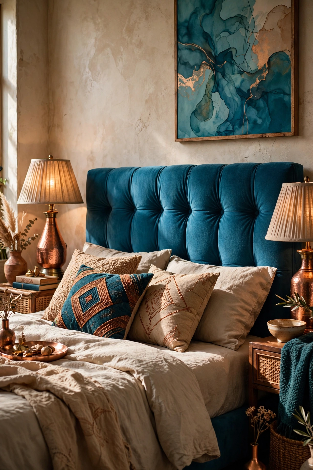 Bold Teal and Copper Accents