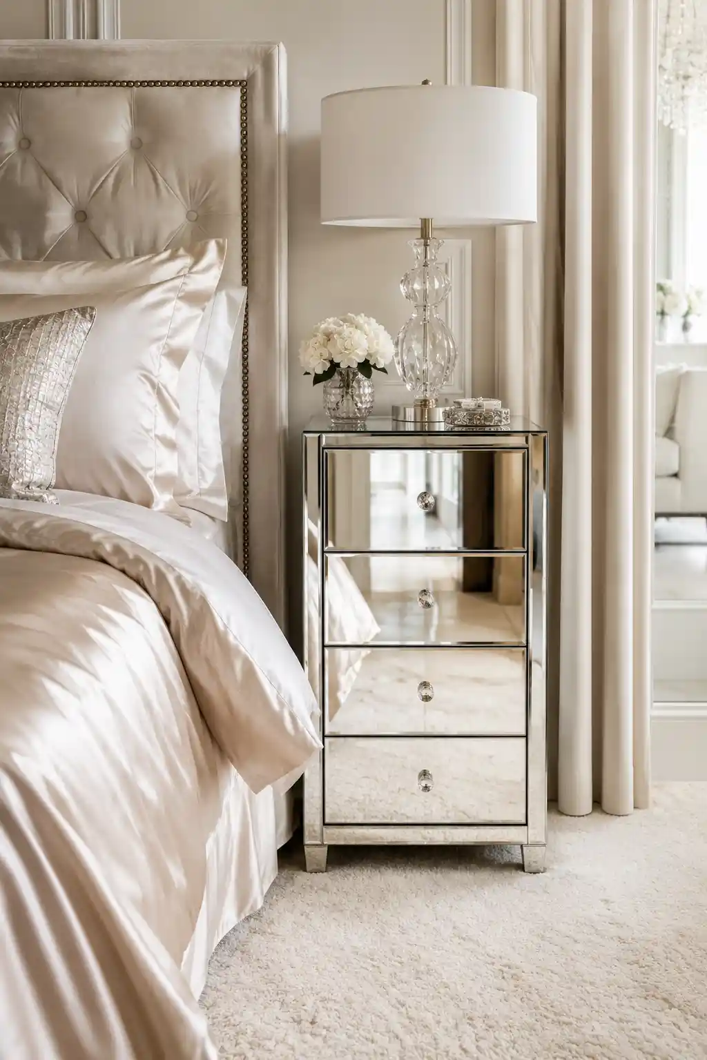 Glamorous Mirrored Slim Cabinet