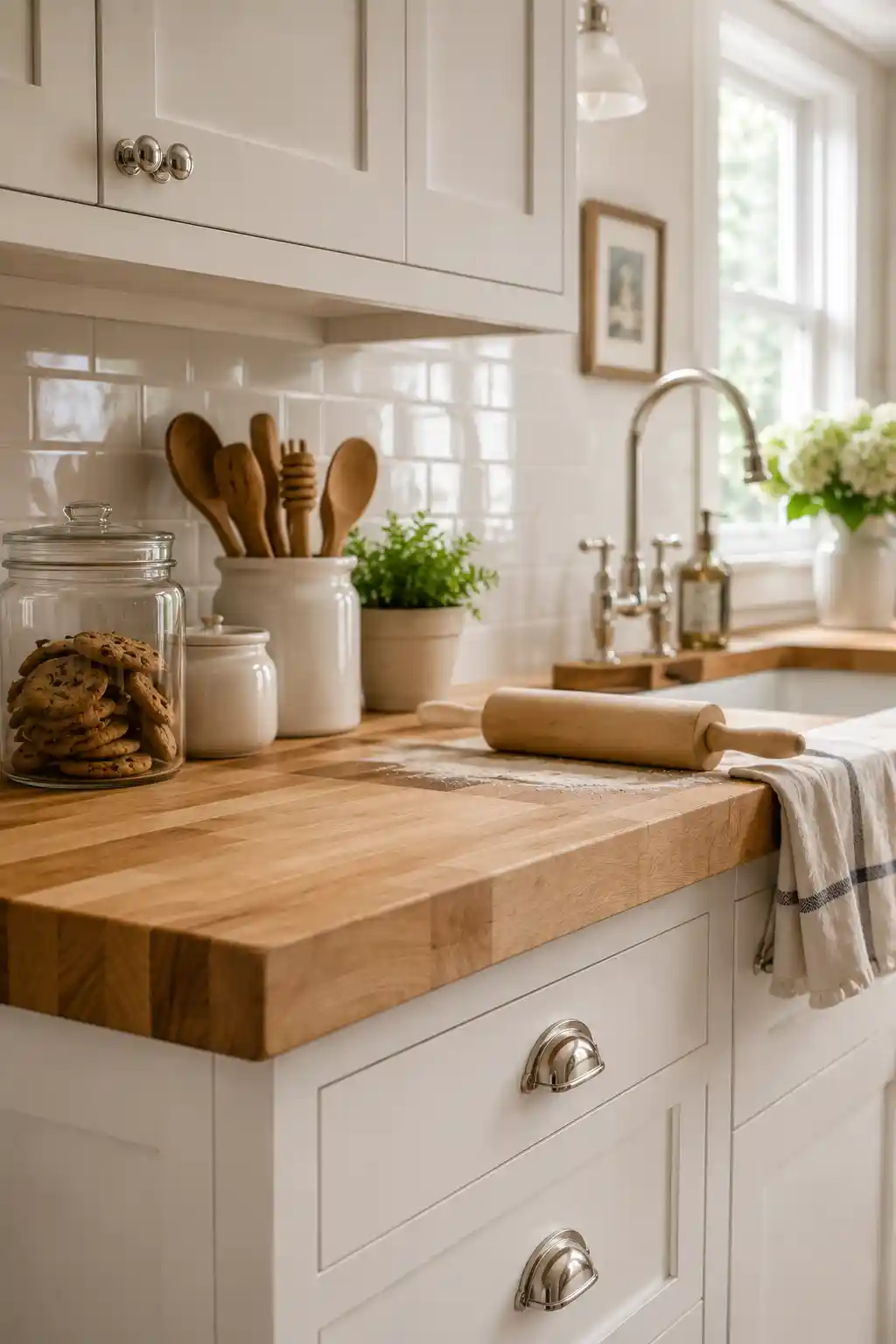 Transitional Shaker with Warm Wood Tops