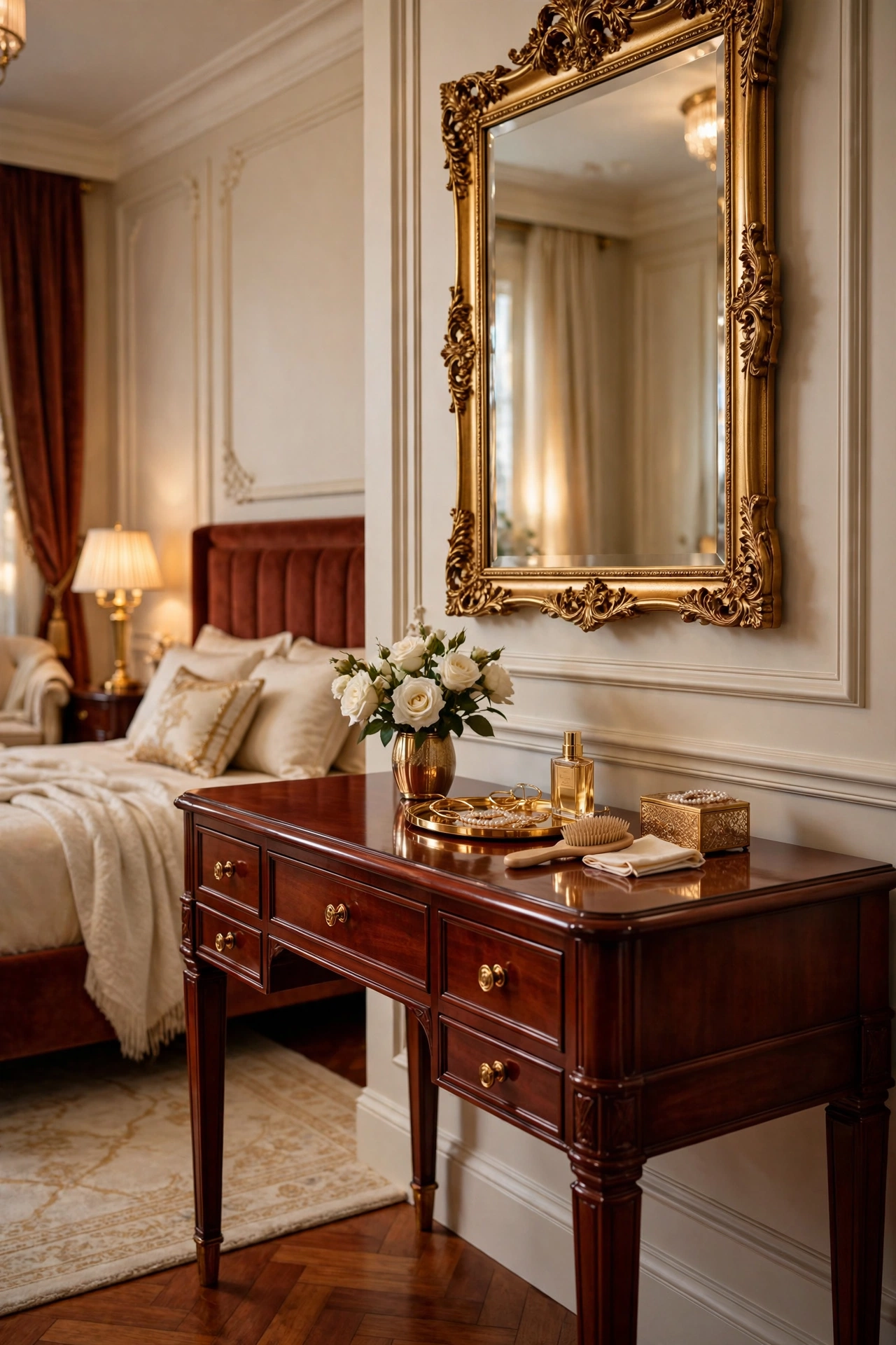 Traditional Richness with Polished Mahogany Pieces