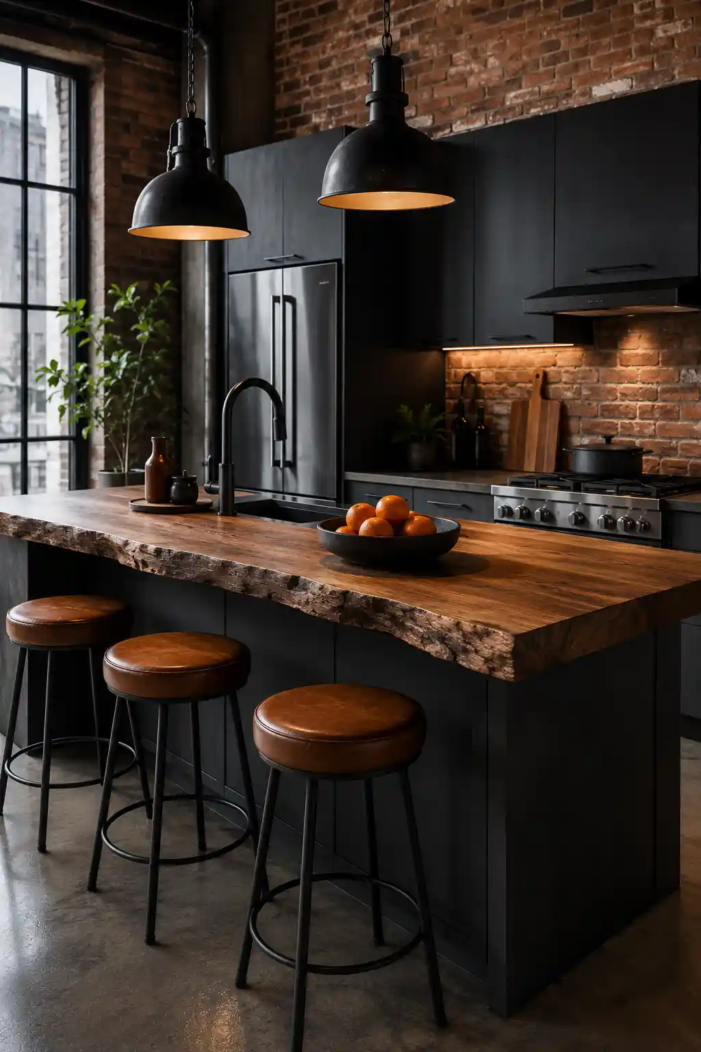 Industrial Charcoal and Raw Timber Accents