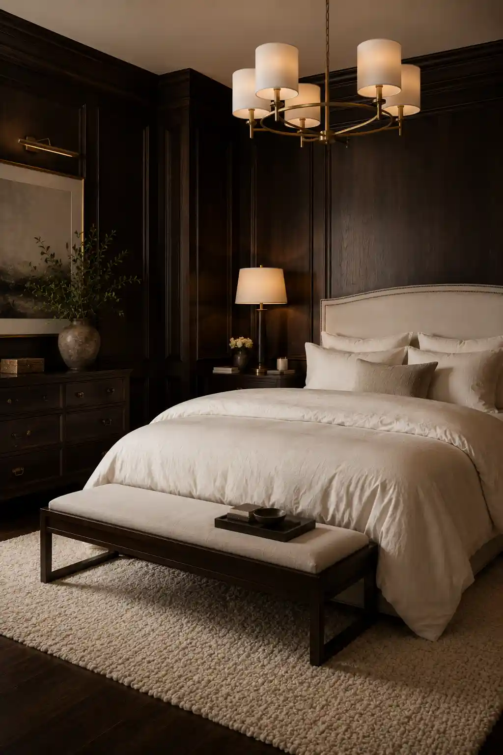 Espresso Wood and Ivory Linens
