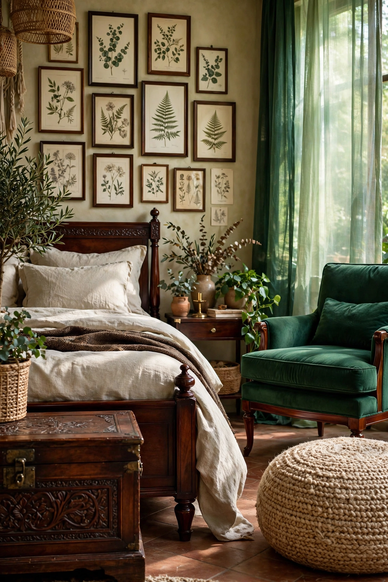 Emerald Green and Natural Linen