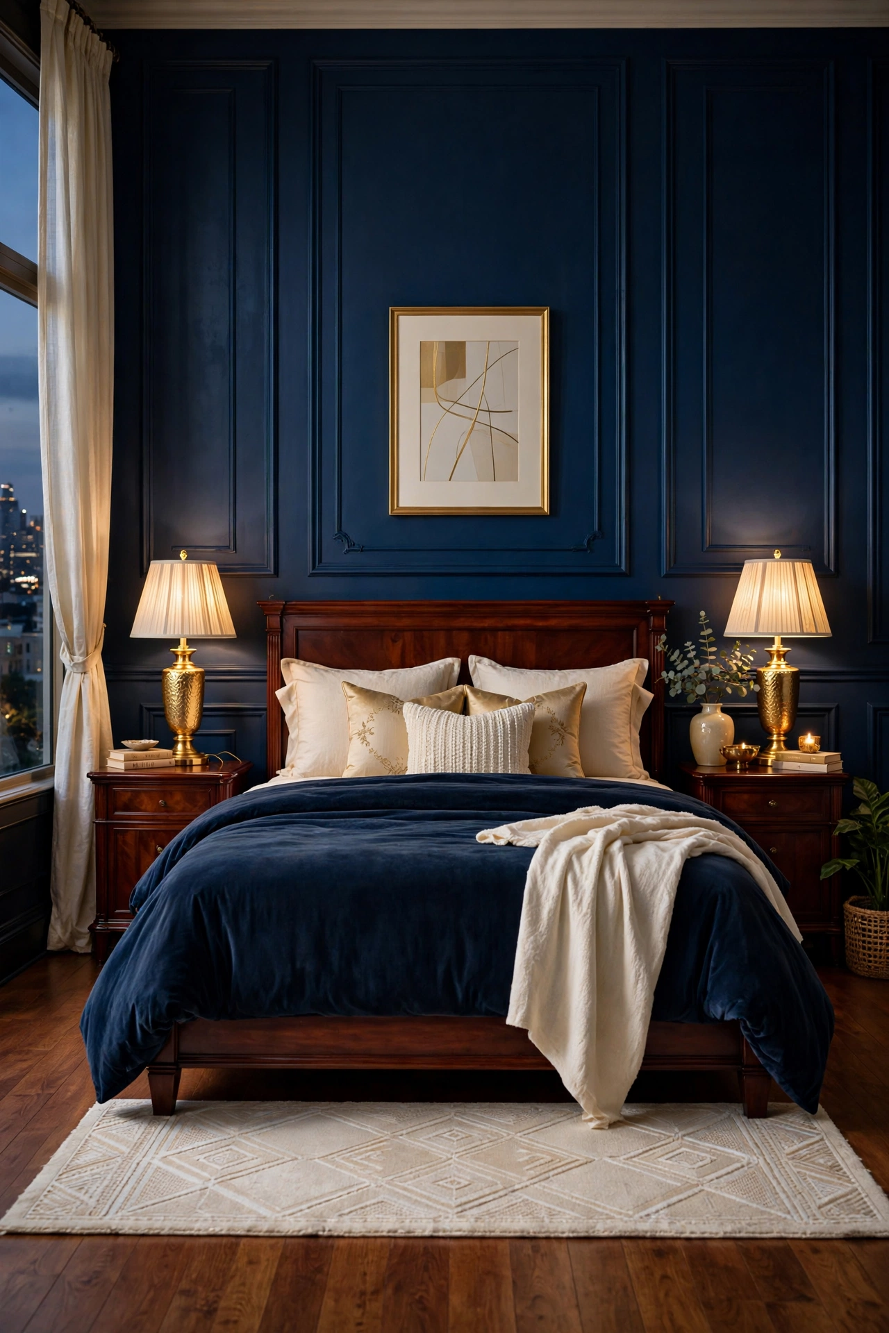 Deep Navy and Gold Accents