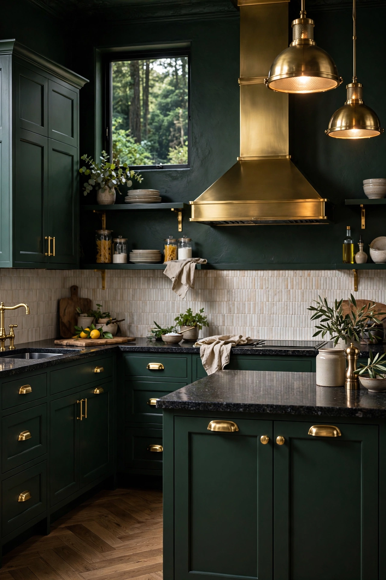 Brass Accents for Moody Cabinetry