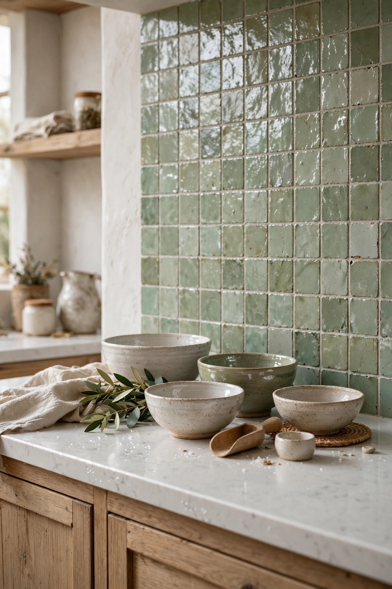 Artisanal Zellige Tiles in Sage