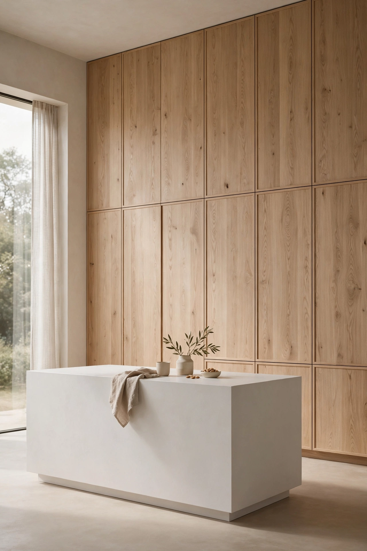 Minimalist Full-Wall Wood Integration