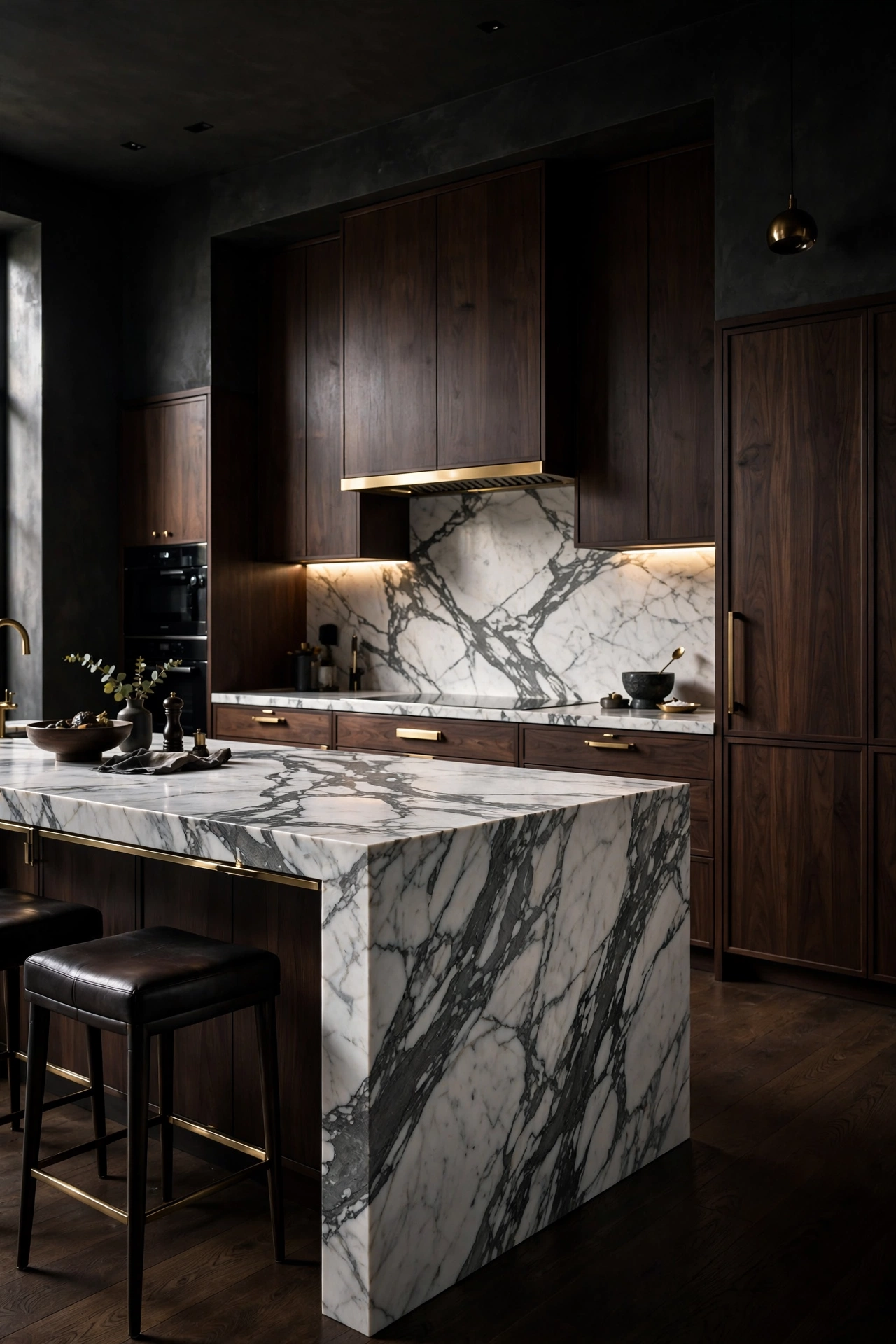 Moody Walnut and Veined Marble
