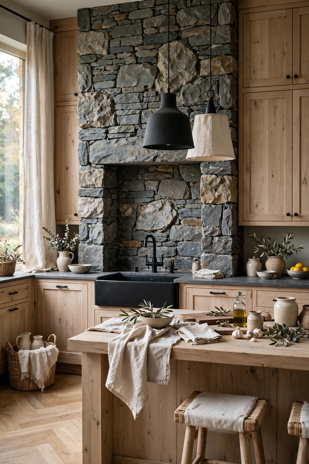Earthy Stone and Raw Wood Harmony